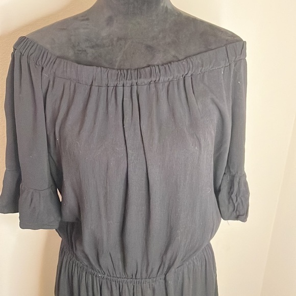 C off the shoulder black tiered elastic waist pull over midi Boho dress Sz  XL - Picture 2 of 7